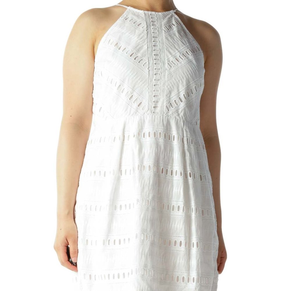 LOFT White Eyelet Halterneck Day Dress
